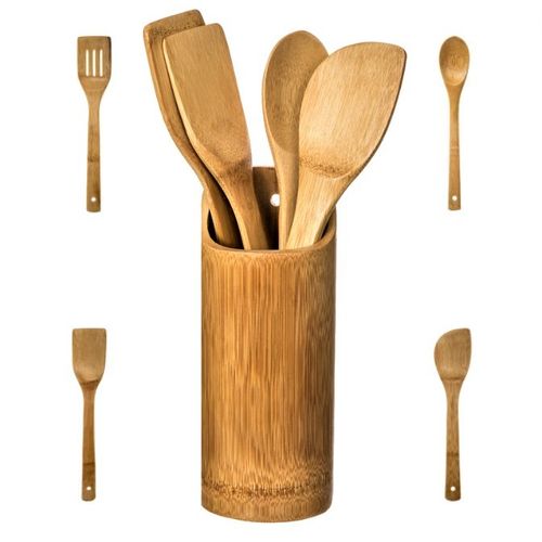 FIVE-PIECE BAMBOO UTENSIL SET 4/1 WITH HOLDER 8X32.2CM